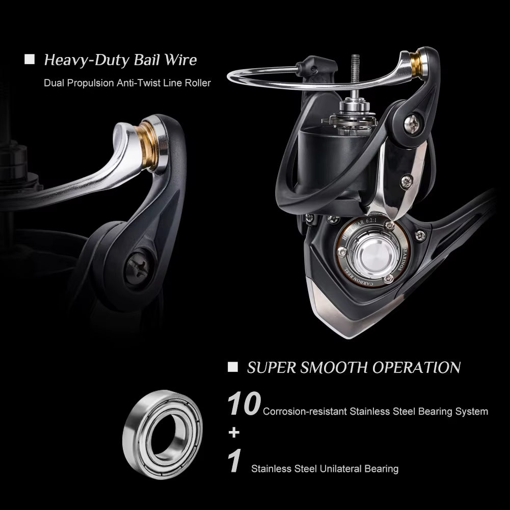 Experience Unmatched Performance with the Noeby Spinning Fishing Reel 2500H-5000H - 6.2:1 Gear Ratio & 10Kg Max Drag!