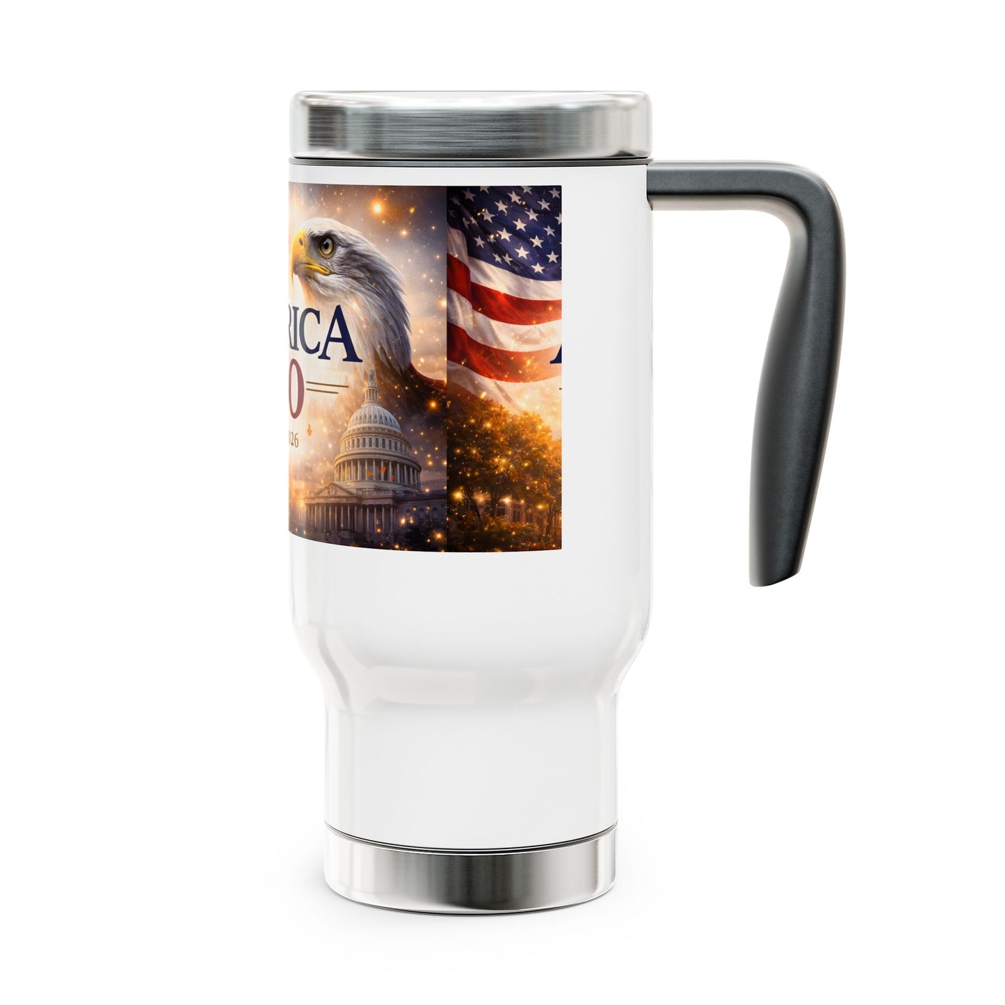America 250 Travel Mug — 1776-2026 Patriotic Eagle & Flag 14oz Stainless Steel