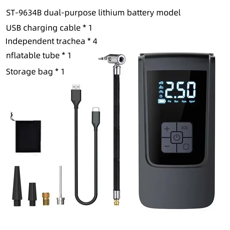 Powerful Portable Air Compressor: 12V Tyre Inflator with LED Light for Cars and Motorcycles