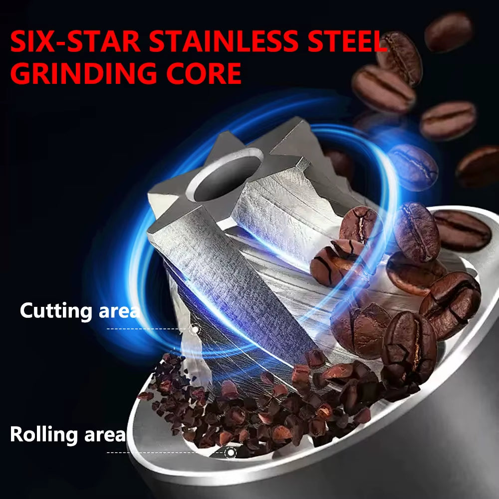 Elevate Your Coffee Experience: Rechargeable Stainless Steel Portable Electric Grinder with Adjustable Six-Star Burr for Coffee Lovers on the Go
