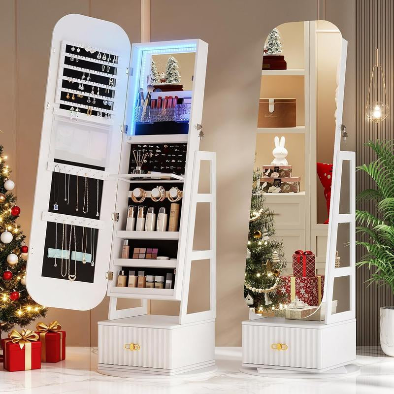 Elevate Your Space with the Miuvanity 3-In-1 360 Swivel Jewelry Cabinet - Modern Armoire with LED Light and Ample Storage