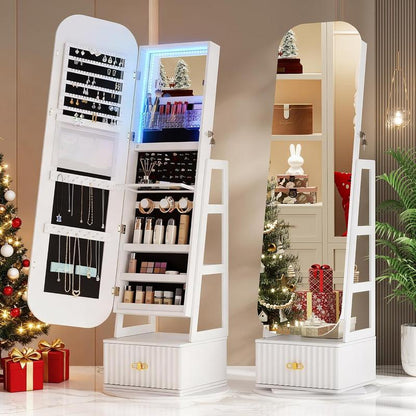 Elevate Your Space with the Miuvanity 3-In-1 360 Swivel Jewelry Cabinet - Modern Armoire with LED Light and Ample Storage