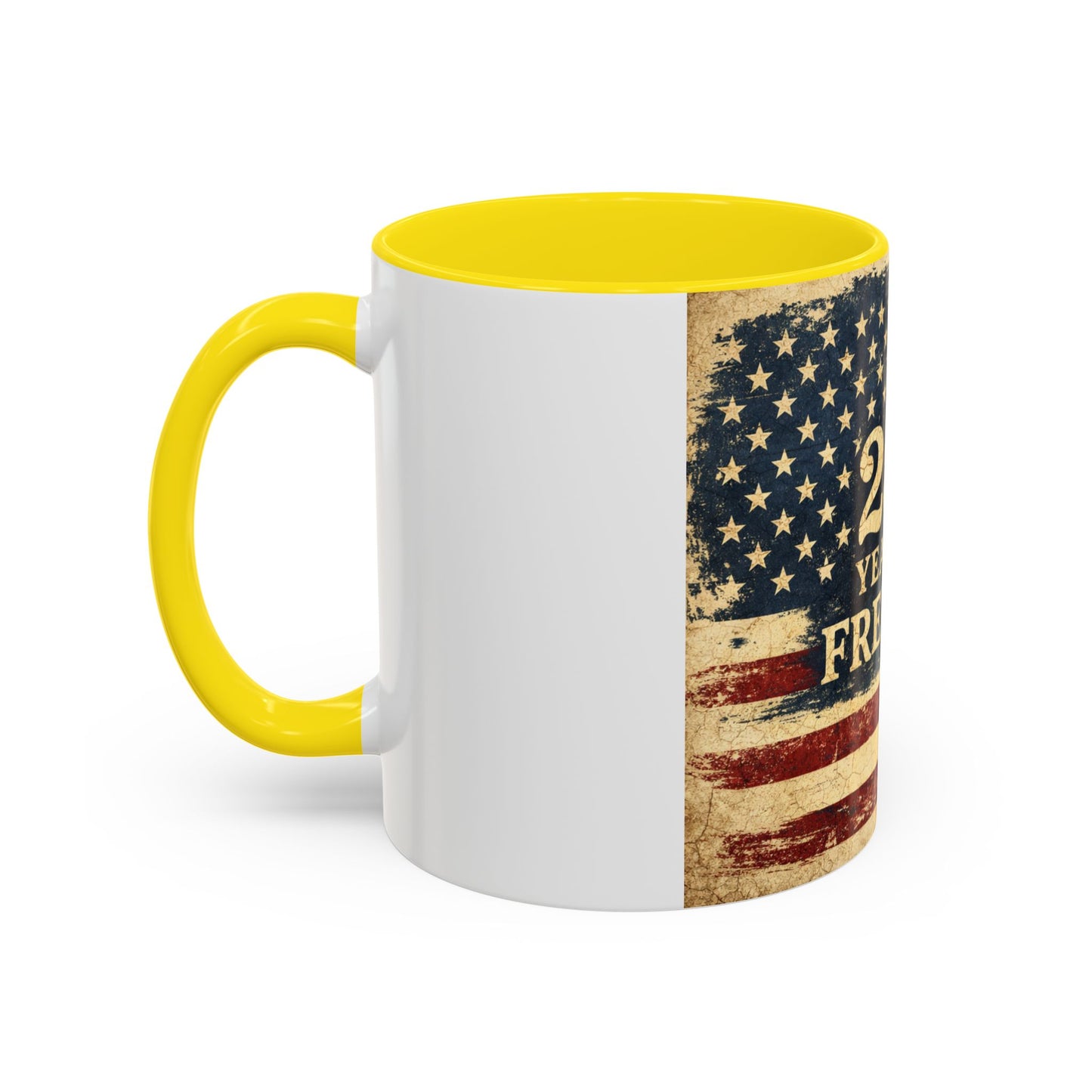 250 Years of Freedom Coffee Mug — Vintage American Flag Accent Mug (11/15oz)