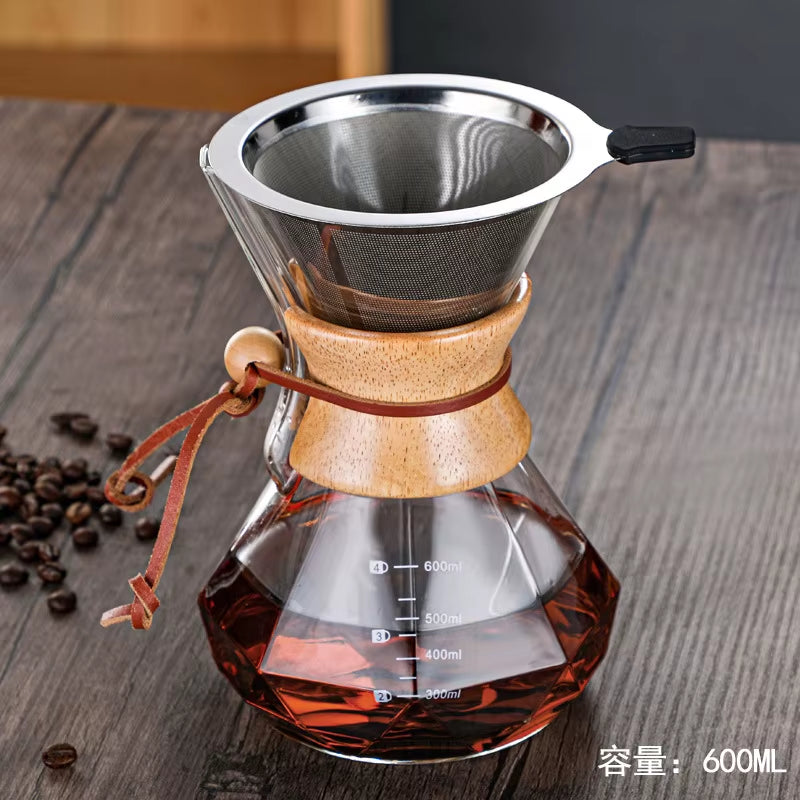 Elevate Your Coffee Experience with the Diamond-Shaped Hand Brewed Glass Coffee Percolator - 400ml Sharing Pot