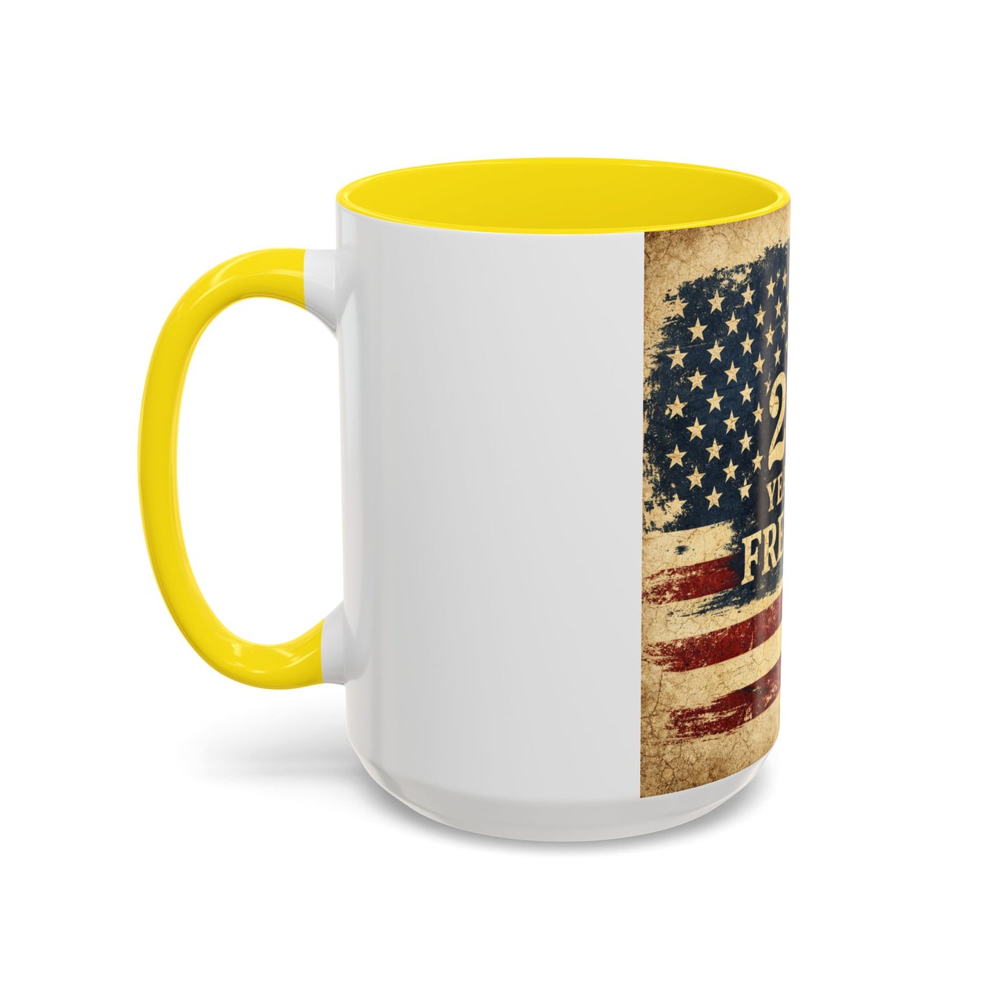 250 Years of Freedom Coffee Mug — Vintage American Flag Accent Mug (11/15oz)