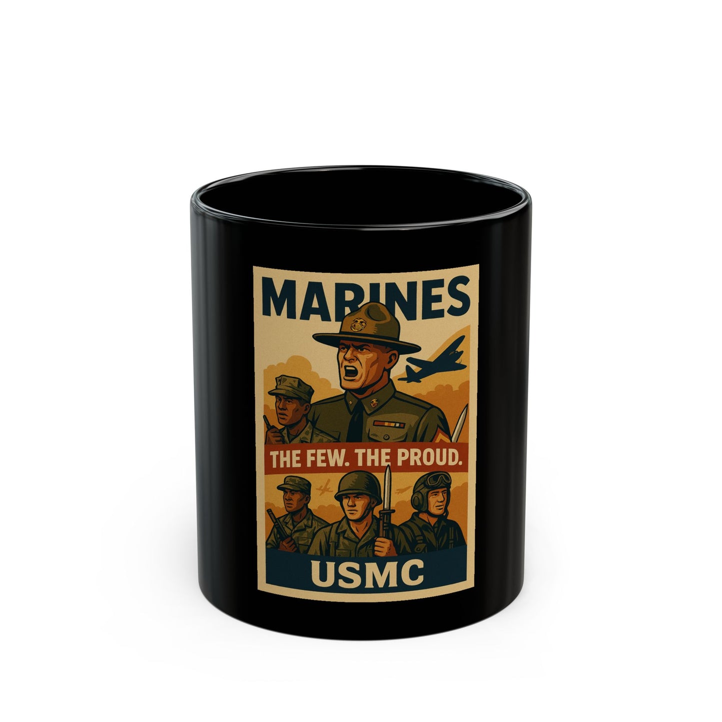 USMC Marines Vintage Poster Black Mug — "The Few. The Proud." 11oz/15oz