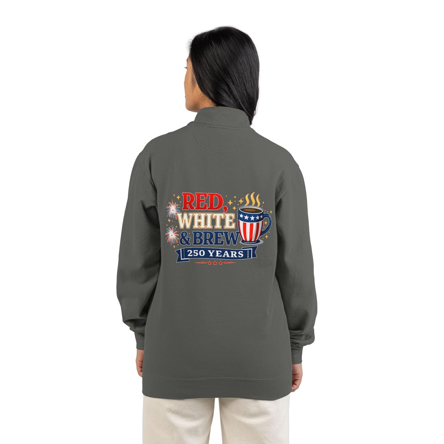 Patriotic "Red, White & Brew" Quarter-Zip Sweatshirt — 250 Years Celebration