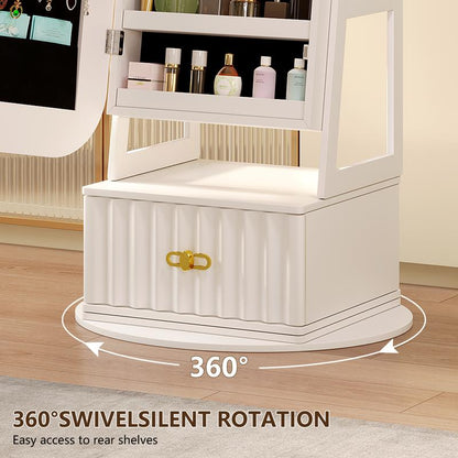 Elevate Your Space with the Miuvanity 3-In-1 360 Swivel Jewelry Cabinet - Modern Armoire with LED Light and Ample Storage