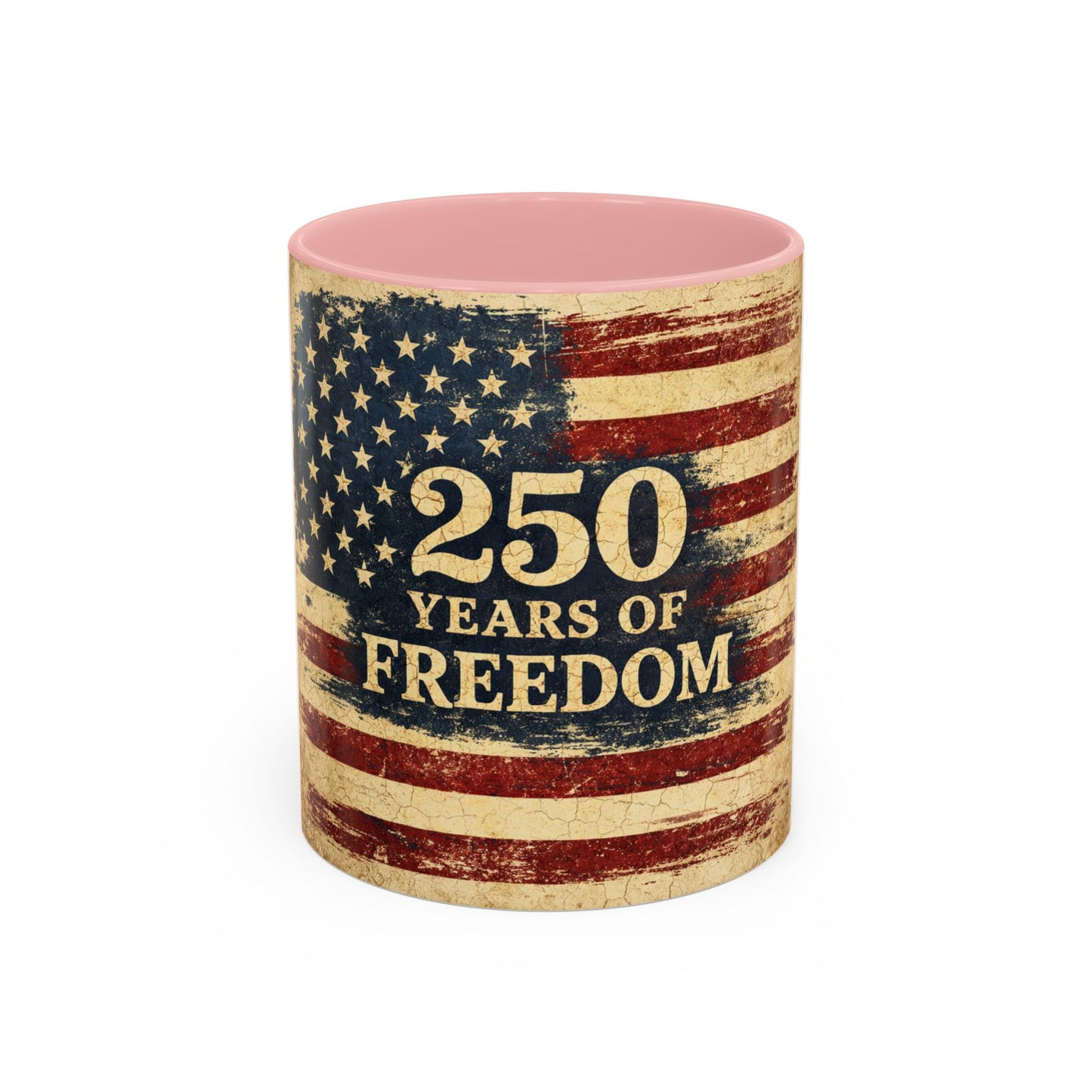250 Years of Freedom Coffee Mug — Vintage American Flag Accent Mug (11/15oz)