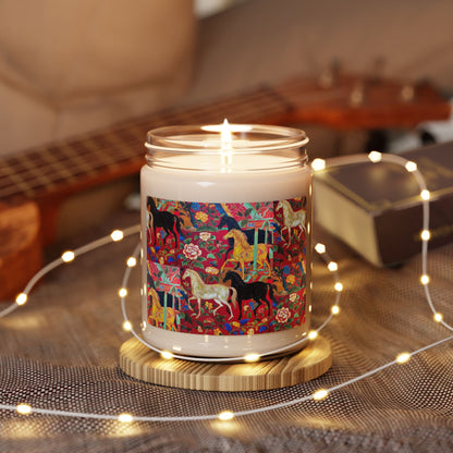 Horse Garden Soy Candle — 9oz Scented Jar with Colorful Equestrian Floral Design