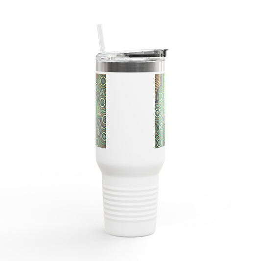 40oz Insulated Travel Mug — Green Mandala Dot Pattern