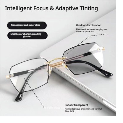 Revolutionary Frameless Smart Zoom Reading Glasses - Stylish High-Definition Vision with Blue Light Protection for Men & Women