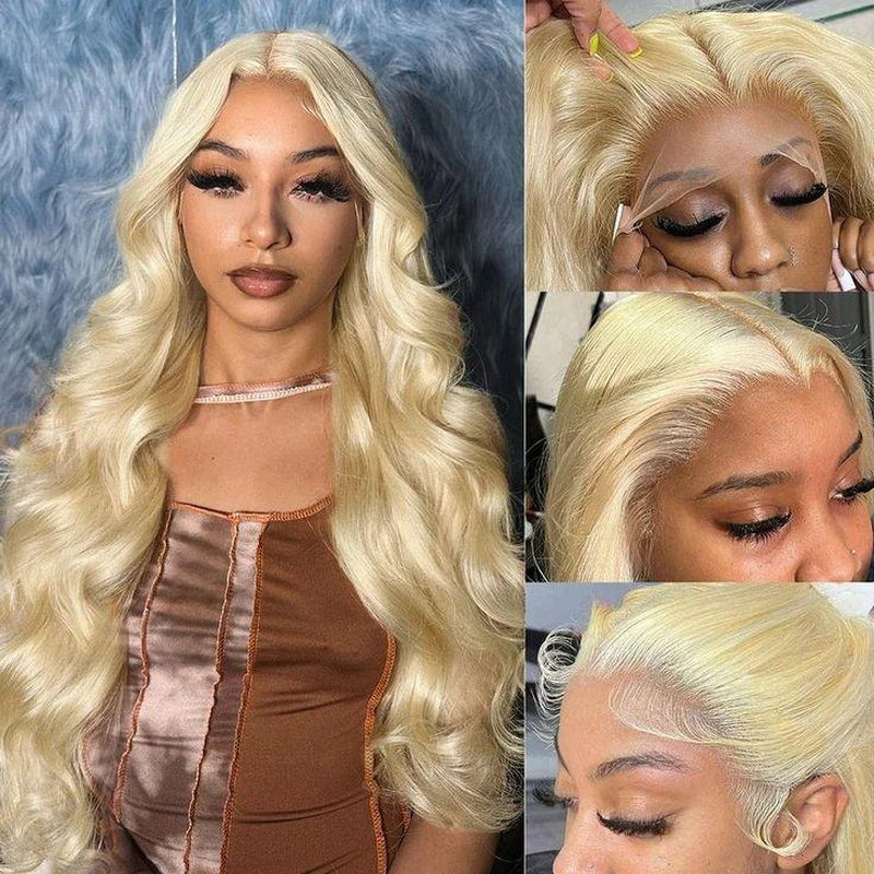 Unleash Your Glam with Hot Star 613 Blonde Body Wave Wigs - 180% Density, HD Transparent Lace Frontal!