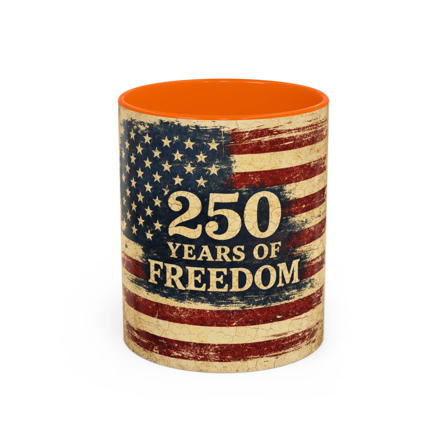 250 Years of Freedom Coffee Mug — Vintage American Flag Accent Mug (11/15oz)