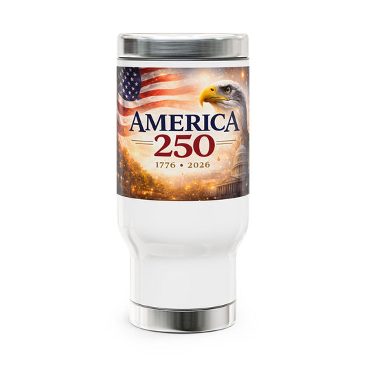 America 250 Travel Mug — 1776-2026 Patriotic Eagle & Flag 14oz Stainless Steel