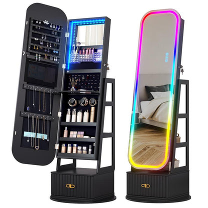 Elevate Your Space with the Miuvanity 3-In-1 360 Swivel Jewelry Cabinet - Modern Armoire with LED Light and Ample Storage