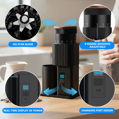 Elevate Your Coffee Experience: Rechargeable Stainless Steel Portable Electric Grinder with Adjustable Six-Star Burr for Coffee Lovers on the Go