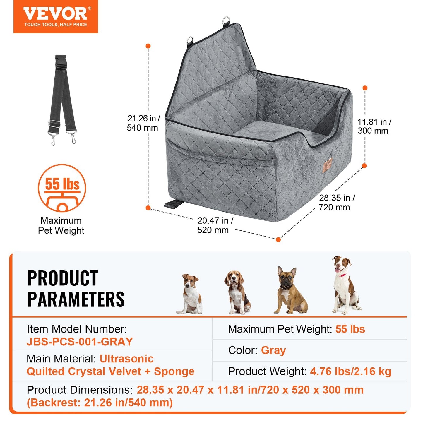 Elevate Your Pet's Travel Experience with the VEVOR Dog Booster Car Seat - Perfect for Medium to Large Dogs Up to 55 Lbs in Gray