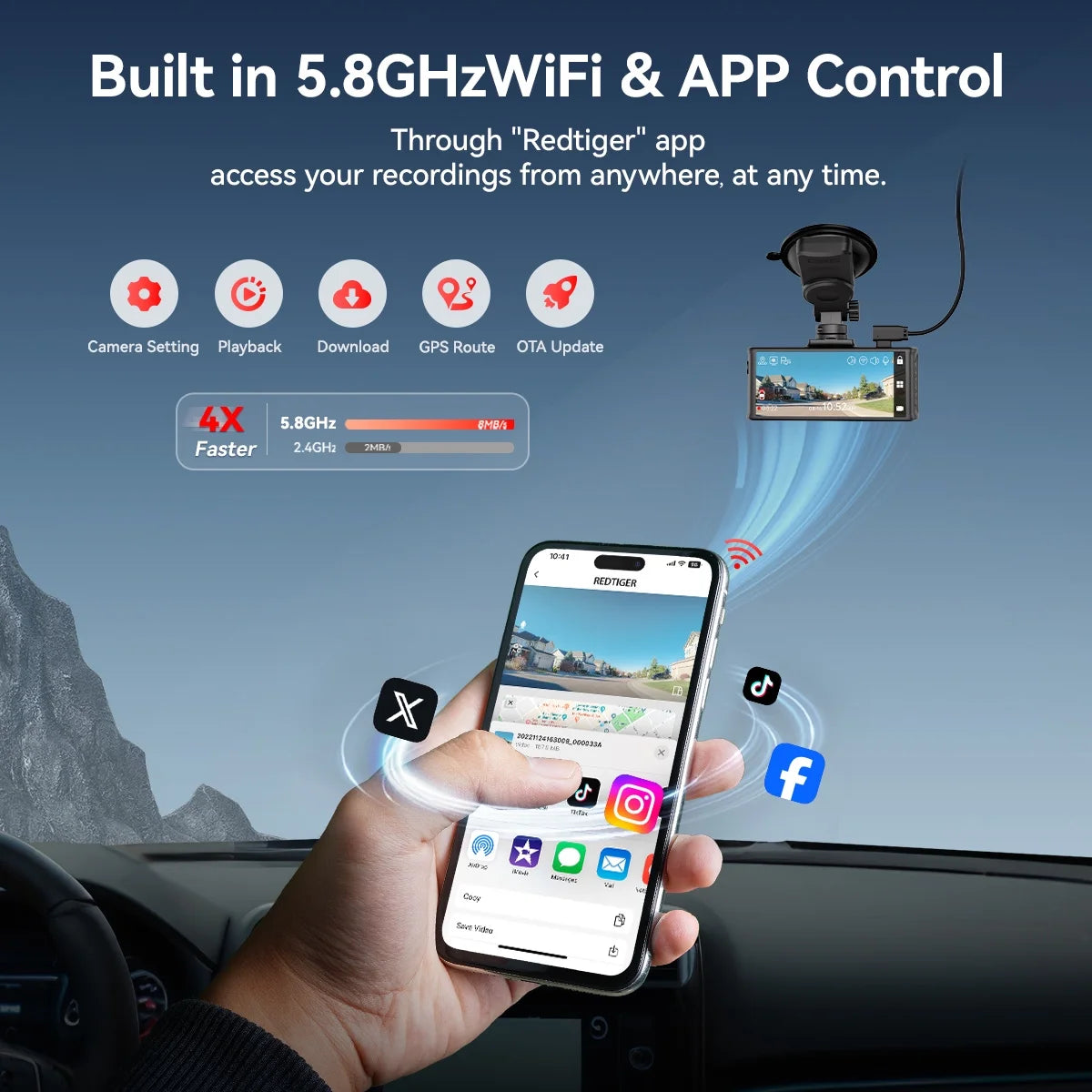Experience Ultimate Protection with the Touch Screen 4K Dual Dash Cam - Front and Rear Cameras, Built-in GPS, WiFi, and Free 128GB Card!