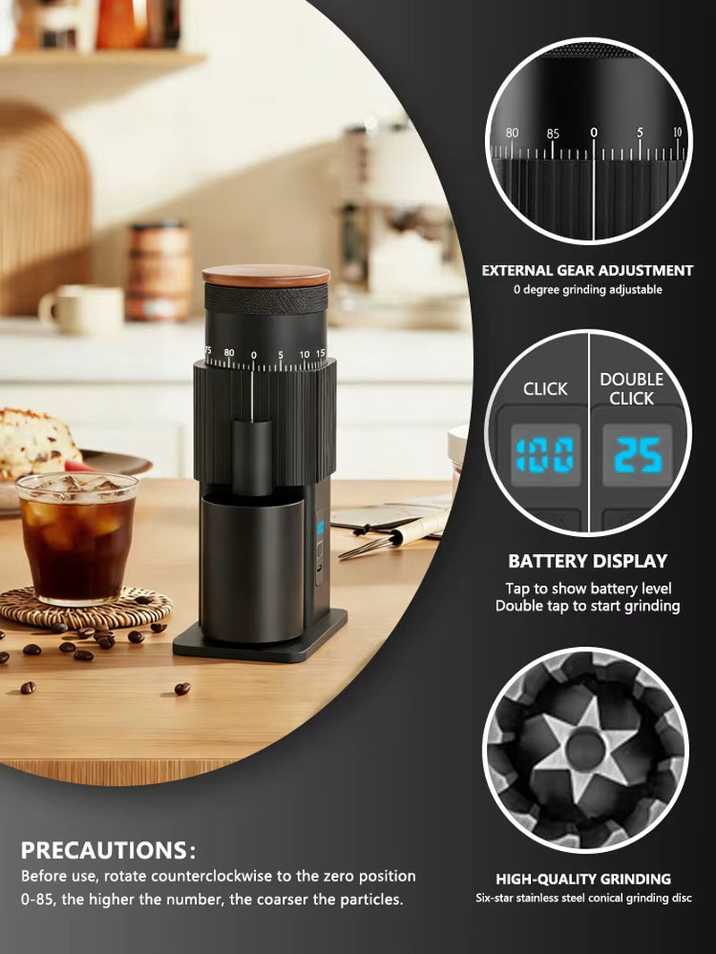 Elevate Your Coffee Experience: Rechargeable Stainless Steel Portable Electric Grinder with Adjustable Six-Star Burr for Coffee Lovers on the Go