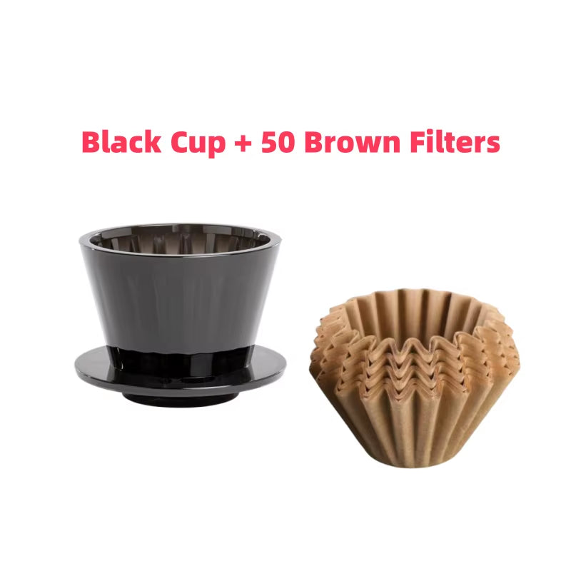 1 PC Acrylic Pour over Coffee Filter Cup Set Cake Shaped Flat Bottom Home Brewing Kit with Filter Papers Reusable Easy Clean