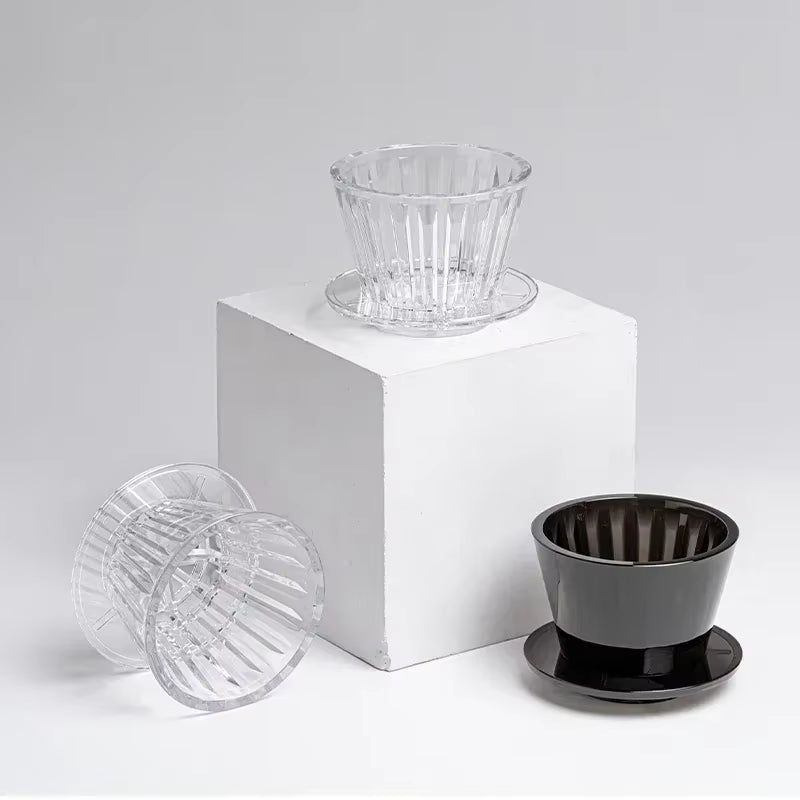 1 PC Acrylic Pour over Coffee Filter Cup Set Cake Shaped Flat Bottom Home Brewing Kit with Filter Papers Reusable Easy Clean