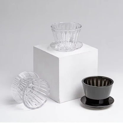 1 PC Acrylic Pour over Coffee Filter Cup Set Cake Shaped Flat Bottom Home Brewing Kit with Filter Papers Reusable Easy Clean