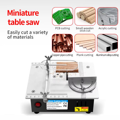 Compact DIY Mini Table Saw - 96W Precision Cutting Machine for Wood, PCB, Plastic & Aluminum - Perfect for Home Projects!