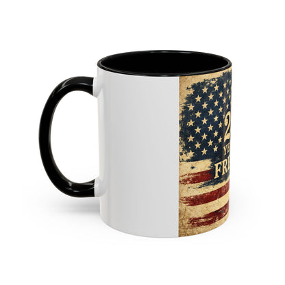 250 Years of Freedom Coffee Mug — Vintage American Flag Accent Mug (11/15oz)