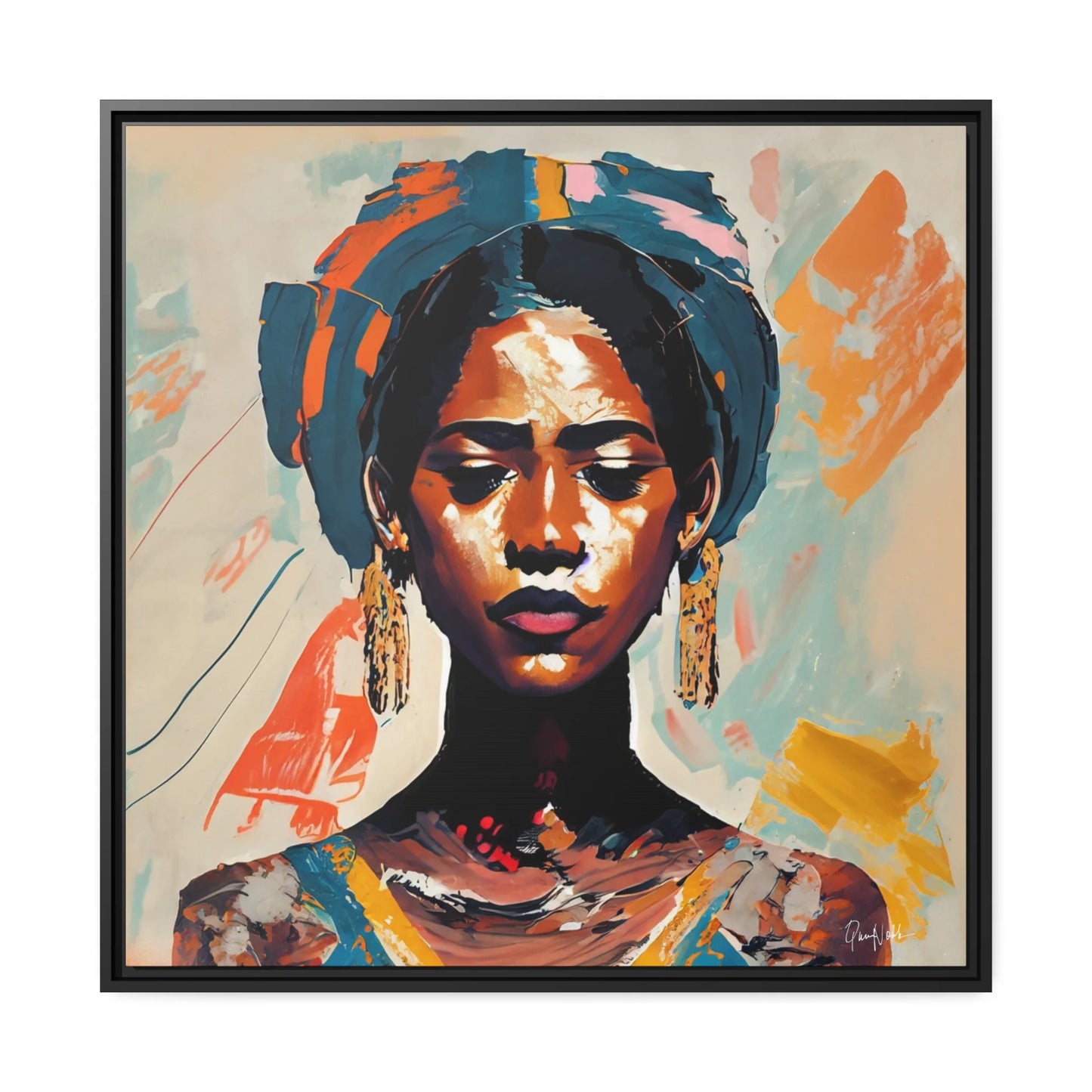 Stunning Woman with Turban Portrait Canvas Wall Art - Elegantly Framed for Your Home