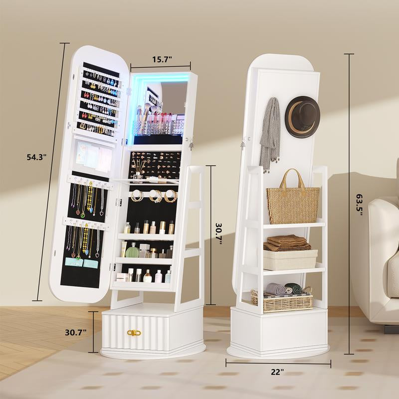 Elevate Your Space with the Miuvanity 3-In-1 360 Swivel Jewelry Cabinet - Modern Armoire with LED Light and Ample Storage