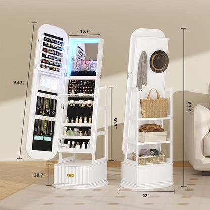 Elevate Your Space with the Miuvanity 3-In-1 360 Swivel Jewelry Cabinet - Modern Armoire with LED Light and Ample Storage