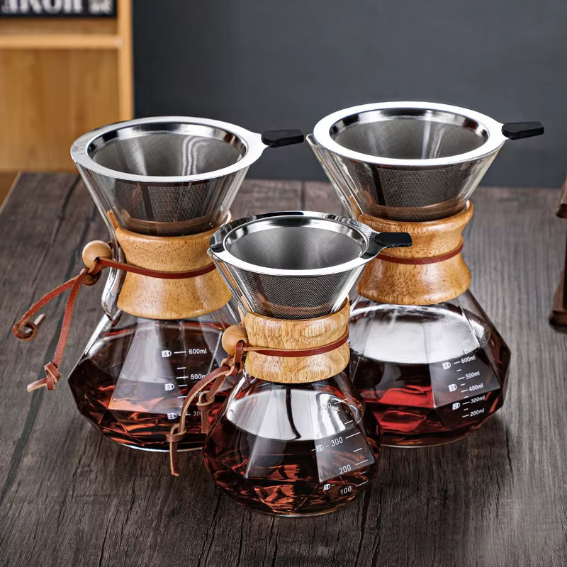 Elevate Your Coffee Experience with the Diamond-Shaped Hand Brewed Glass Coffee Percolator - 400ml Sharing Pot