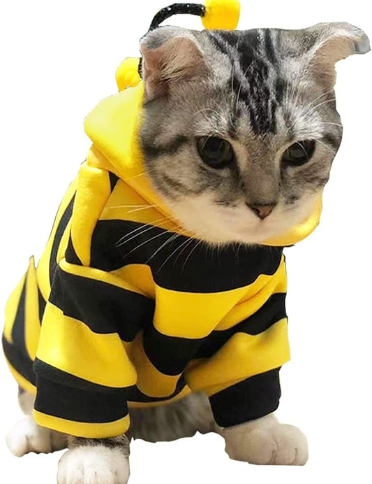 Charming Yellow Fleece Dog Hoodie & Cat Sweater - Cozy Bumble Bee Costume for Small Pets - Ideal for Halloween & Christmas (X-Large)