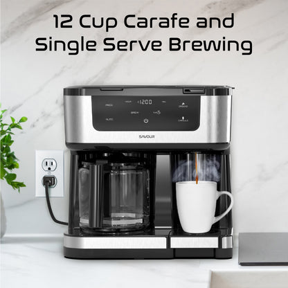 Savour Dual Coffee Maker: Your Perfect 12-Cup & Single Serve Solution for Every Coffee Lover