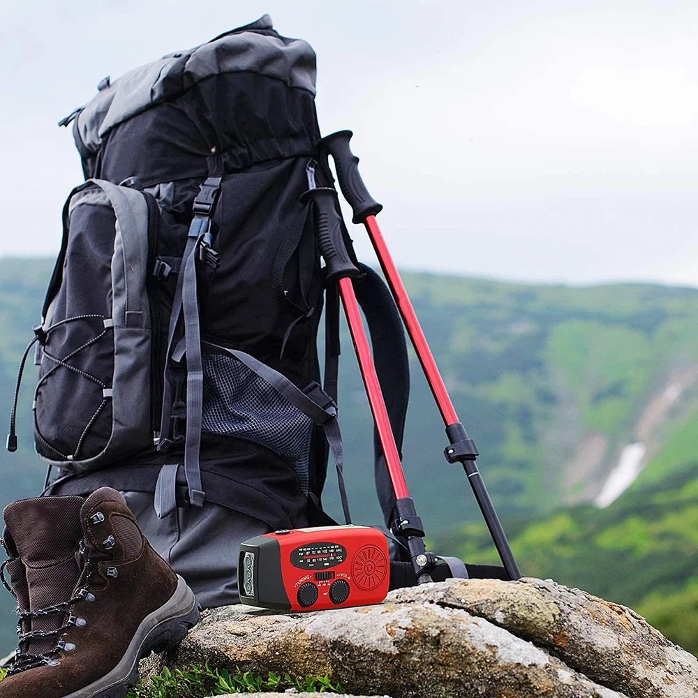 Emergency Radio with Crank, Solar Power, 1000mAh Power Bank and Flashlight - Essential Survival Gear