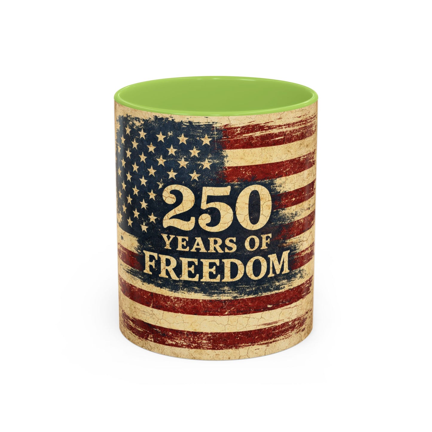 250 Years of Freedom Coffee Mug — Vintage American Flag Accent Mug (11/15oz)
