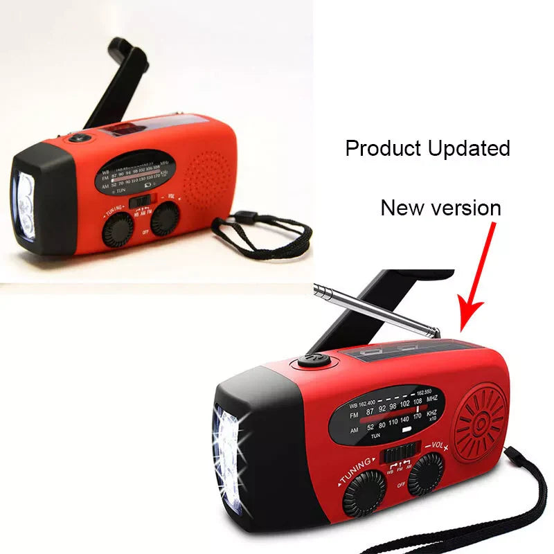 Emergency Radio with Crank, Solar Power, 1000mAh Power Bank and Flashlight - Essential Survival Gear