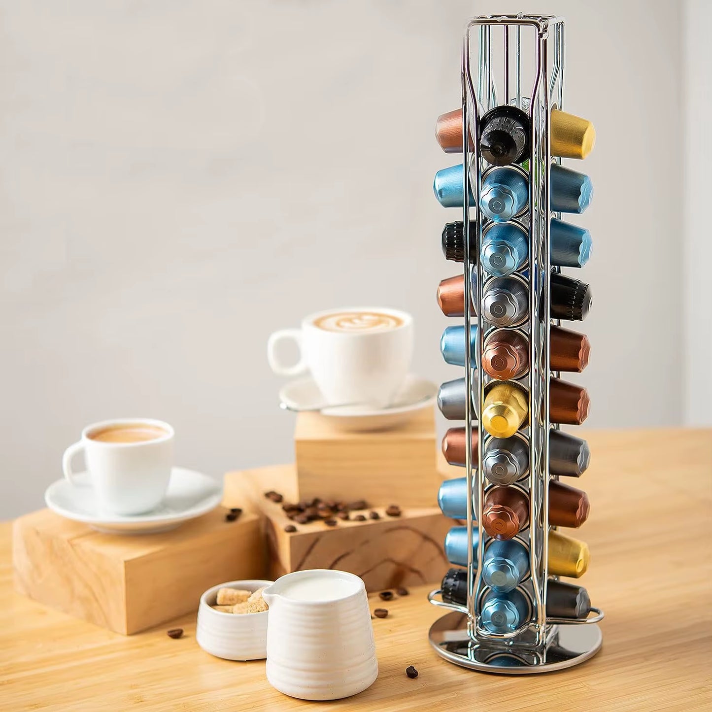 Stylish Black and Silver Coffee Capsule Holder for Nespresso - Organize 40 Coffee Pods in Style!