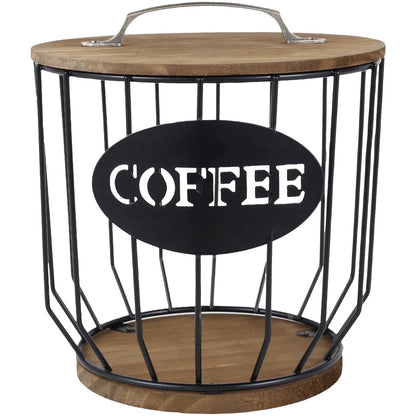 Stylish Black Wire Coffee Capsule Organizer with Wooden Base - Large Capacity K Cup Holder for Your Coffee Bar