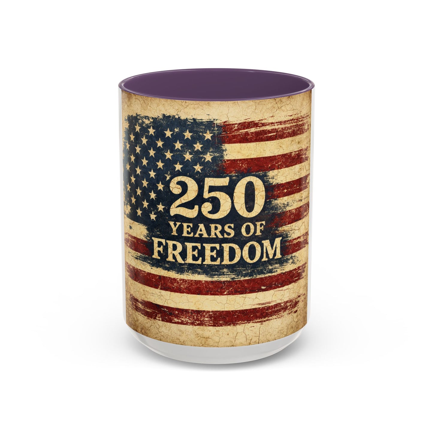 250 Years of Freedom Coffee Mug — Vintage American Flag Accent Mug (11/15oz)