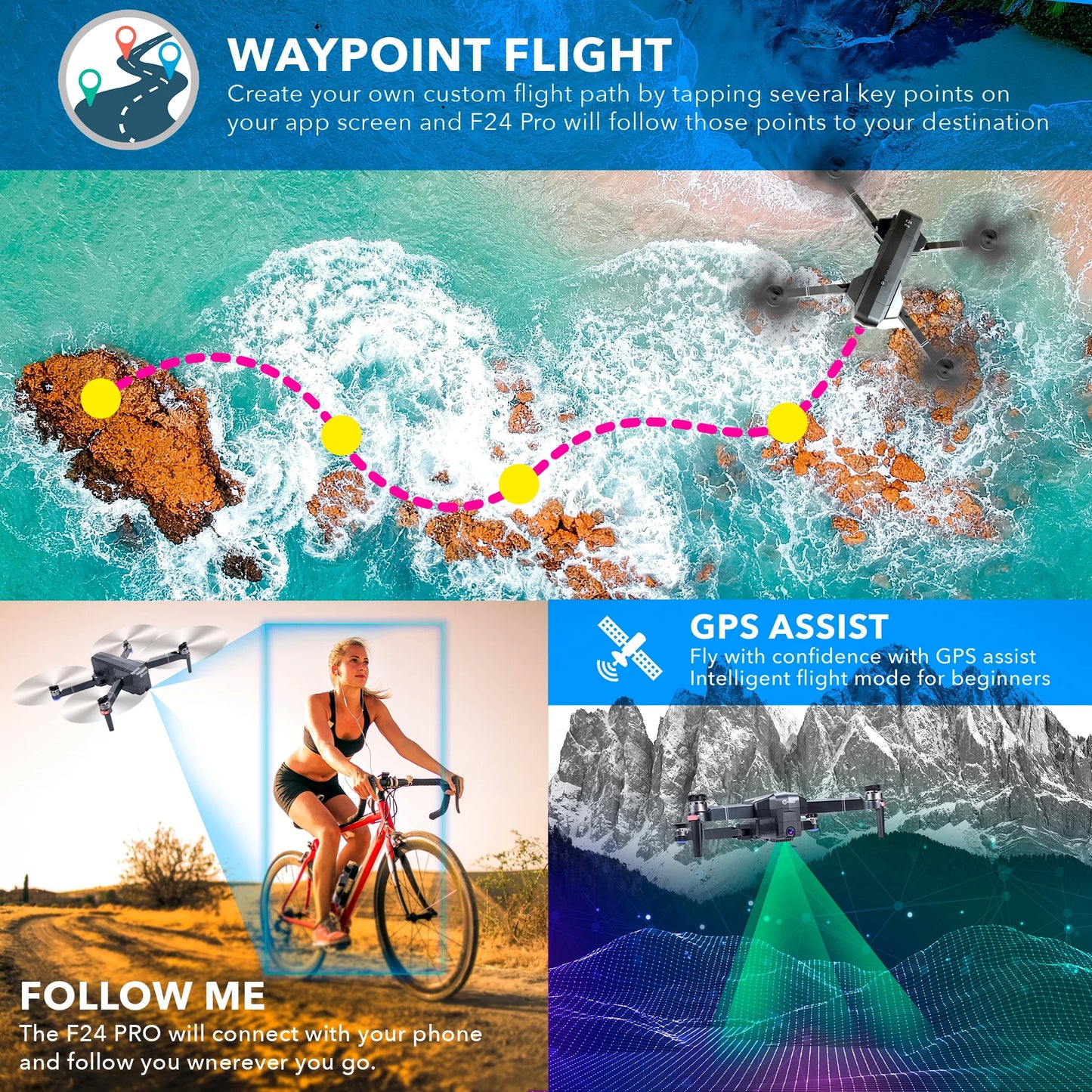 Unleash Your Creativity with the F24 Pro 4K UHD Foldable Drone - Capture Stunning Aerial Footage with GPS, 30-Min Flight Time, and Intelligent Features!