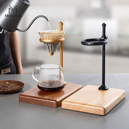 Elevate Your Brewing Experience with the Adjustable MUVNA Dripper Coffee Stand - Stylish Walnut Base in Black/Gold