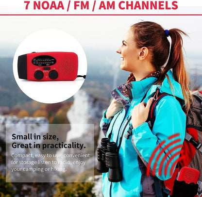 Emergency Radio with Crank, Solar Power, 1000mAh Power Bank and Flashlight - Essential Survival Gear