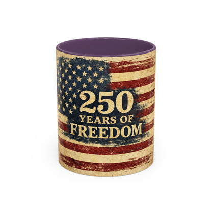250 Years of Freedom Coffee Mug — Vintage American Flag Accent Mug (11/15oz)