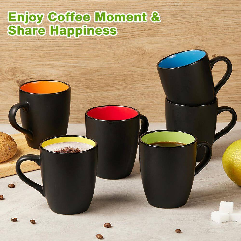 Elegant 6 Pack Matte Black Porcelain Coffee Mugs - Perfect for Coffee, Tea, and More