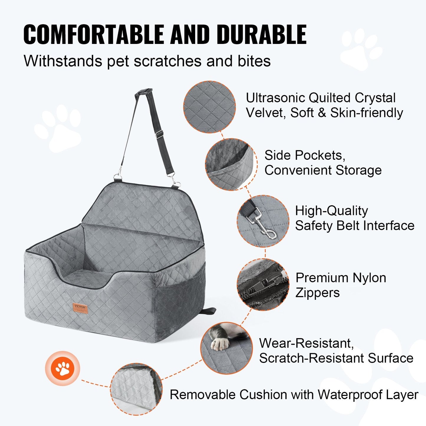 Elevate Your Pet's Travel Experience with the VEVOR Dog Booster Car Seat - Perfect for Medium to Large Dogs Up to 55 Lbs in Gray