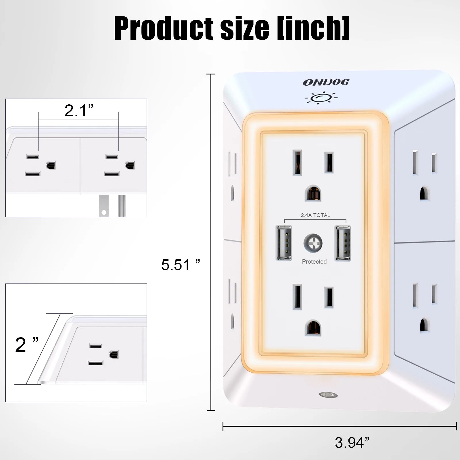3 Sided Outlet Extender 6 Outlets with 2 USB Ports, Multi Plug Outlet Splitter for Home, Office