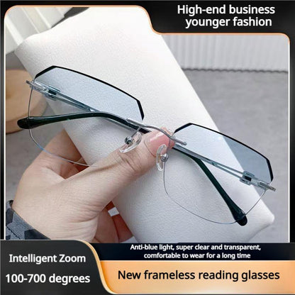 Revolutionary Frameless Smart Zoom Reading Glasses - Stylish High-Definition Vision with Blue Light Protection for Men & Women