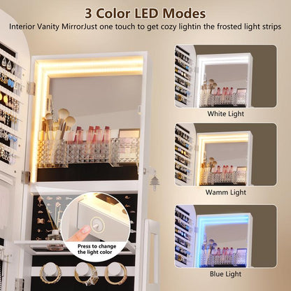 Elevate Your Space with the Miuvanity 3-In-1 360 Swivel Jewelry Cabinet - Modern Armoire with LED Light and Ample Storage